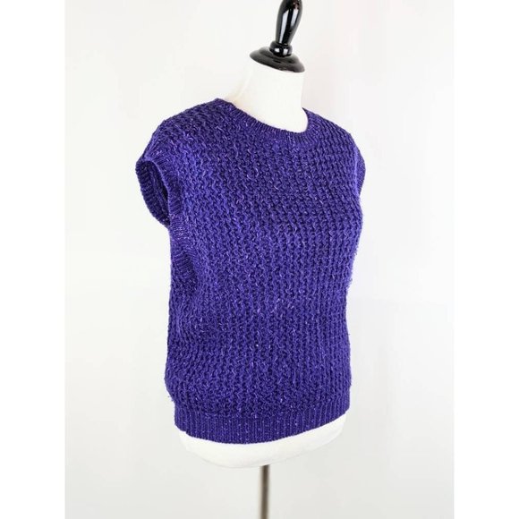 Women's Purple Sleeveless Knit Sweater Top Chunky Weave Pullover Sweater Vest - Picture 3 of 8